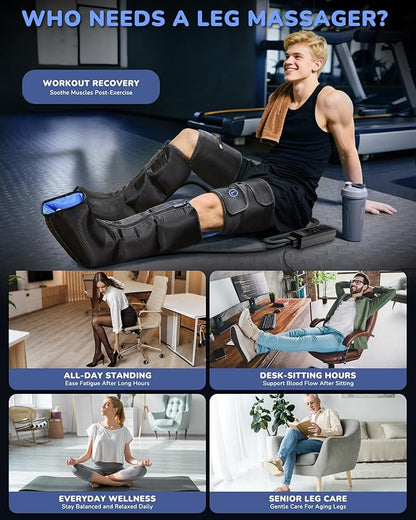 Leg Massager with Heat and Compression : Sequential Compression Boots with 6 Modes,9 Intensity and 3 Heat for Circulation and Pain Relief - Christmas Birthday for Mom, Dad, Athletes, Gym