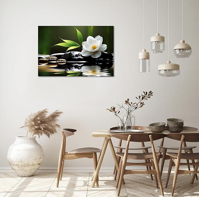 YIOZHAOFH Lotus Flower Wall Art Zen Canvas Inhale Exhale Poster Black Spas Nature Prints Pictures for Meditation Wall Decor Framed Artwork Ready to Hang (24.00" x 36.00")