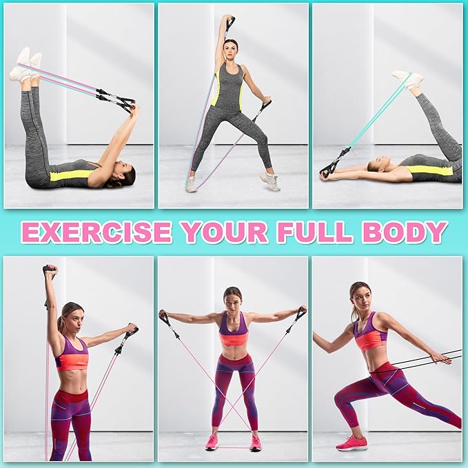 Resistance Band Set. Exercise Bands with Handles, Door Anchor and Ankle Strap. Home Gym, Supports Full-Body Workouts - with Training Guide and Fitness Video
