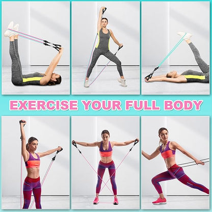 Resistance Band Set. Exercise Bands with Handles, Door Anchor and Ankle Strap. Home Gym, Supports Full-Body Workouts - with Training Guide and Fitness Video