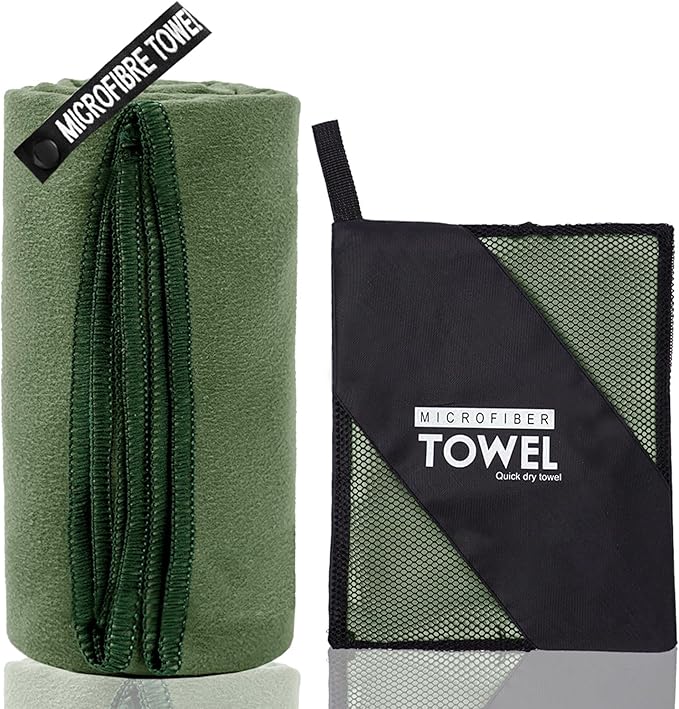 Microfiber Travel Towel, Soft Lightweight Quick Dry Towel, Super Absorbent Compact Travel & Sports & Beach Towels for Camping, Backpack, Gym, Swimming, Yoga, Hiking (XS:12"×24" -ArmyGreen)