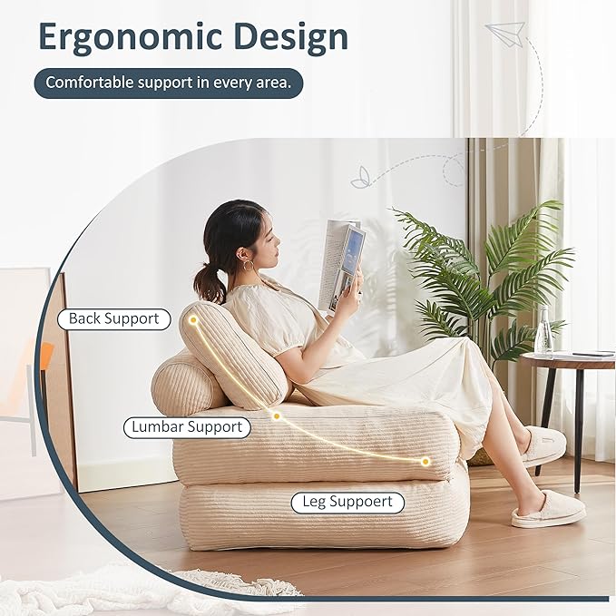 35.4x33.5 Inch Floor Pillow, Large Round Floor Cushion with Removable Washable Cover - Ultra Soft Plush Filling for Adults, Kids, Lounge, Bedroom, Reading Nook, Meditation, Corduroy, White