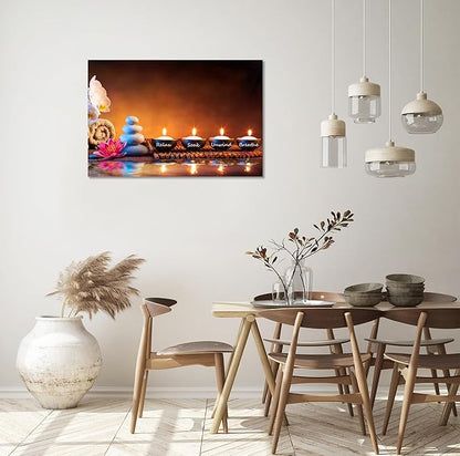Zen Wall Art Lotus Flower Decor Breathe Canvas Picture Candles Relaxing Peaceful Poster Prints for Zen Spa Room Living Room Bedroom(24.00" x 36.00")
