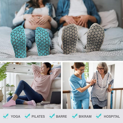 Non Slip Yoga Socks with Grips for Pilates, Ballet, Barre, Barefoot, Hospital Anti Skid Socks for Women and Men