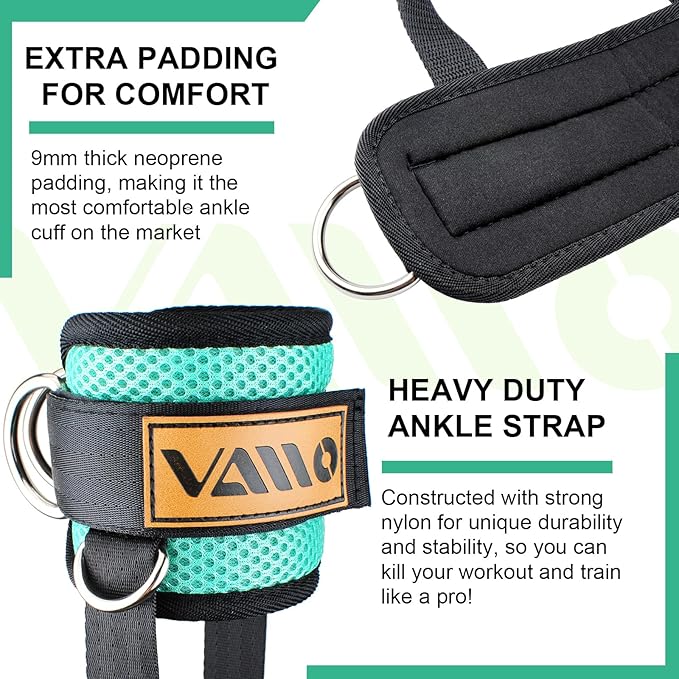 VAIIO Ankle Straps for Cable Machines,Adjustable Comfort fit Neoprene, Reinforce Double D-Ring - Premium Ankle Cuffs to Improve Abdominal Muscles, Lift The Butts, Tone The Legs for Men & Women