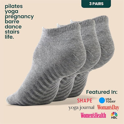 Gripjoy Grip Socks 3-Pack, Non Slip Socks for Yoga, Pilates, Barre, Dance