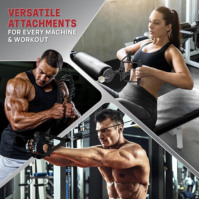 Yes4All Tricep Press Down Cable Machine Attachment Set, LAT Pulldown Attachment, Cable Machine Accessories for Home Gym