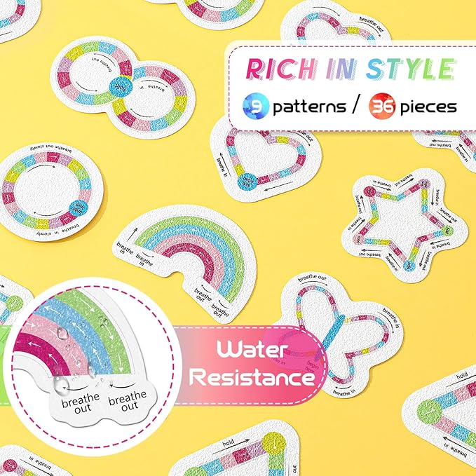 36 Pcs Anxiety Sensory Stickers Mental Health Stickers Fidget Textured Strips Toys Adhesive Tactile Calm Relief Items for Adults Desk School Counselor Classroom(Cute Breathe Style)