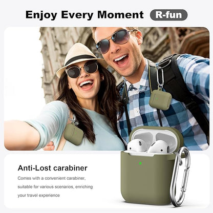R-fun Compatible with AirPods Case Cover, Soft Silicone Protective Cover with Keychain for Women Men Compatible with Apple AirPods 2nd 1st Generation Charging Case, Front LED Visible,Olive