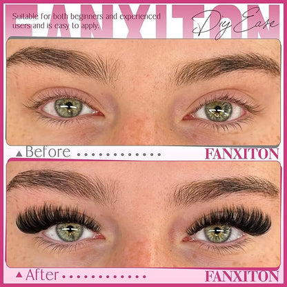 Cluster Lashes Volume Lash Clusters D Thick Eyelashes Extensions 14-16mm Mix 50D+80D Individual Lashes Thin Band Lash Bond and Seal Tweezers for DIY Lash Extension Beginners
