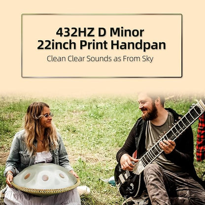 Handpan Drum,22inch 10 Sounds D Minor Silver Print 432hz Handpan,Adult's Steel Hand Pan Instrument,Sounds Clean Clear Ethereal