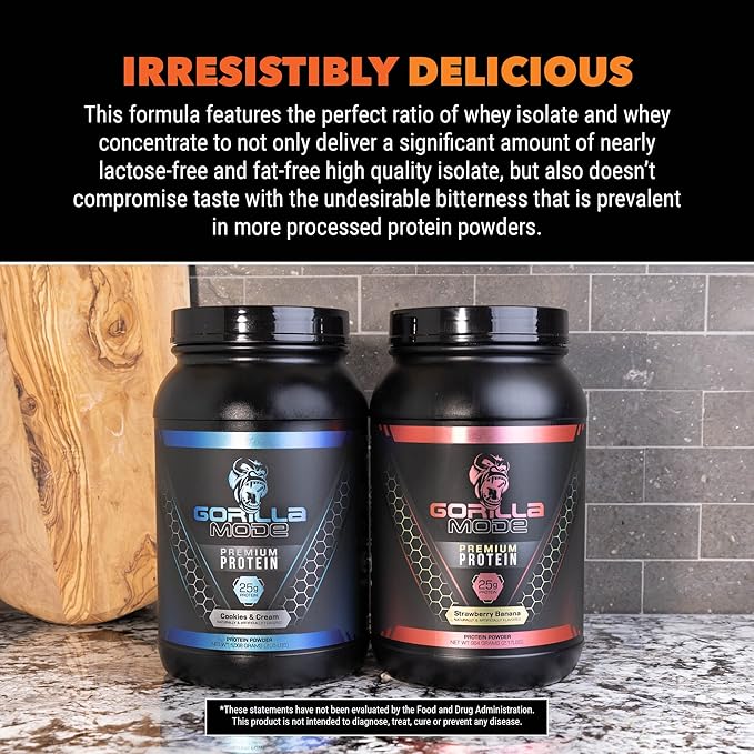Gorilla Mind Premium Whey Protein - Cookies and Cream, 25 Grams of Whey Protein Isolate & Concentrate,Recover and Build Muscle (30 Servings)