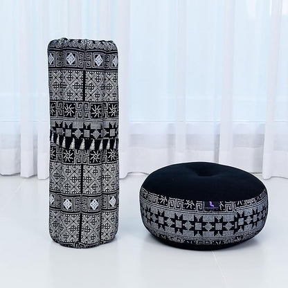 Leewadee Meditation Cushion Set – 1 Small Zafu Yoga Pillow and 1 Small Roll-Up Zabuton Mat Filled with Kapok