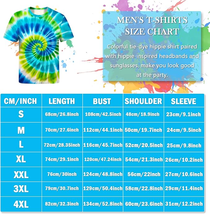 Hippie Costume for Men Women 4PCS Mens 60s 70s Outfit Set Colorful Hippie Shirt Sunglasses Headband Peace Necklace
