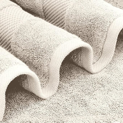 White Classic Luxury Bath Towel Set of 8 Pieces - 100% Turkish Cotton Highly Absorbent Towels for Bathroom, 2 Luxury Bath Towels 700GSM, 2 Hand Towels, 4 Washcloths, Ivory