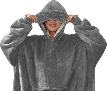 WDCOZY Wearable Blanket Hoodie Oversized Sherpa Fleece Hooded Sweatshirt with Adjustable Eye Mask Cozy For Adults Women Men