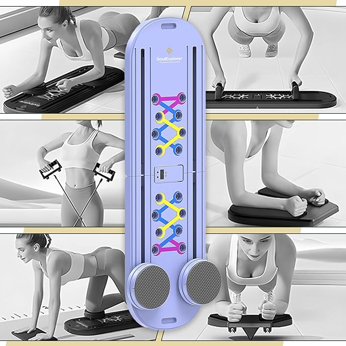 Pilates Board, Multi-Purpose Pilates Reformer Set,Portable Pilates Reformer Board with Yoga Socks & Resistance Bands ,Best for Women Fitness & Exercise at Home Pilates Workout Board.