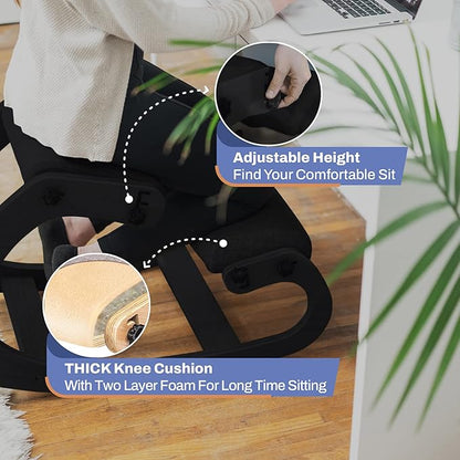 Ergonomic Kneeling Chair with Adjustable Seats - Knee Chair for Posture Correction & Kneel Rocking Stool for Desk - Back Pain Relief and Support for Home and Office - 5 Years Brand Warranty