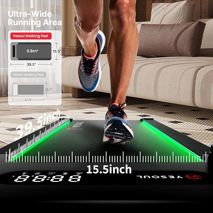 Yesoul Walking Pad Treadmill with 10% Auto Incline, Under Desk Treadmill for Home Walking, Hiking & Running, 300lbs Capacity, Smart App Scenic Routes & Live Classes, Remote & LED Display