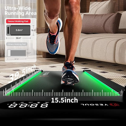 Yesoul Walking Pad Treadmill with 10% Auto Incline, Under Desk Treadmill for Home Walking, Hiking & Running, 300lbs Capacity, Smart App Scenic Routes & Live Classes, Remote & LED Display