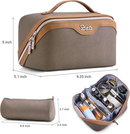 BOYATU Travel Makeup Bag Organizer Cosmetic Bag: 3 Pcs Set Make up Bags for Women with Handle - Waterproof Vegan Leather Toiletry Bags Travel Essentials Pouch with Compartments (G-06-Grey)