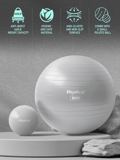 Yoga Ball for Exercise, Pilates Set, 4 Sizes Fitness Ball for Workout, Birthing, Pregnancy, Physical Therapy- Pump Included