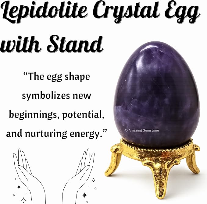Amazing Gemstone Lepidolite Crystal Yoni Egg, 2 Inches - Premium Crystals and Healing Stones Yoni Egg for Pelvic Floor Health, Natural Healing Crystal Eggs for Meditation and Stress Relief
