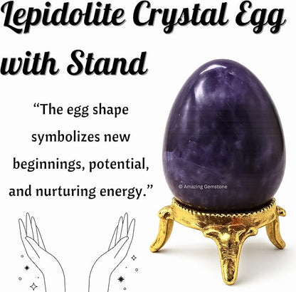 Amazing Gemstone Lepidolite Crystal Yoni Egg, 2 Inches - Premium Crystals and Healing Stones Yoni Egg for Pelvic Floor Health, Natural Healing Crystal Eggs for Meditation and Stress Relief