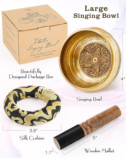 Tibetan Singing Bowls, Authentic Meditation Sound Bowls Handcrafted in Nepal for Yoga, Chakra Healing, Mindfulness, Self Care Spiritual Gifts for Women
