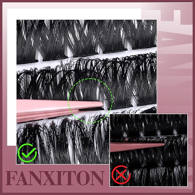 Cluster Lashes Volume Lash Clusters D Thick Eyelashes Extensions 14-16mm Mix 80D+100D Individual Lashes Thin Band Lash Bond and Seal Tweezers for DIY Lash Extension Beginners