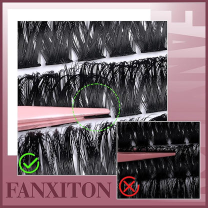 Cluster Lashes Volume Lash Clusters D Thick Eyelashes Extensions 14-16mm Mix 80D+100D Individual Lashes Thin Band Lash Bond and Seal Tweezers for DIY Lash Extension Beginners