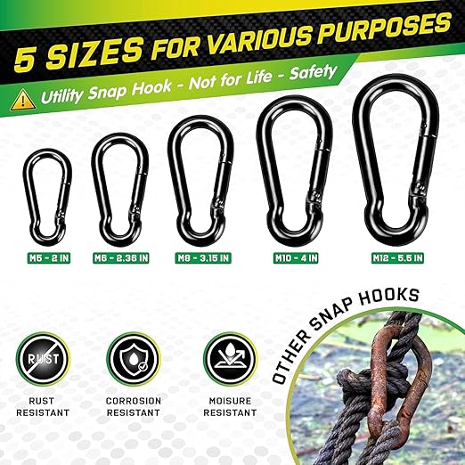 6Pcs 3.15In Spring Snap Hooks 460LBS Capacity, Utility Hook Clip, Heavy Duty Rope Connector, Quick Link Snap Hooks for Indoor & Outdoor, Hanging, Camping, Fishing, Hiking