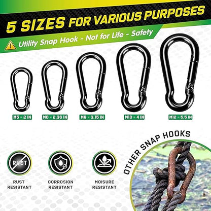 6Pcs 3.15In Spring Snap Hooks 460LBS Capacity, Utility Hook Clip, Heavy Duty Rope Connector, Quick Link Snap Hooks for Indoor & Outdoor, Hanging, Camping, Fishing, Hiking