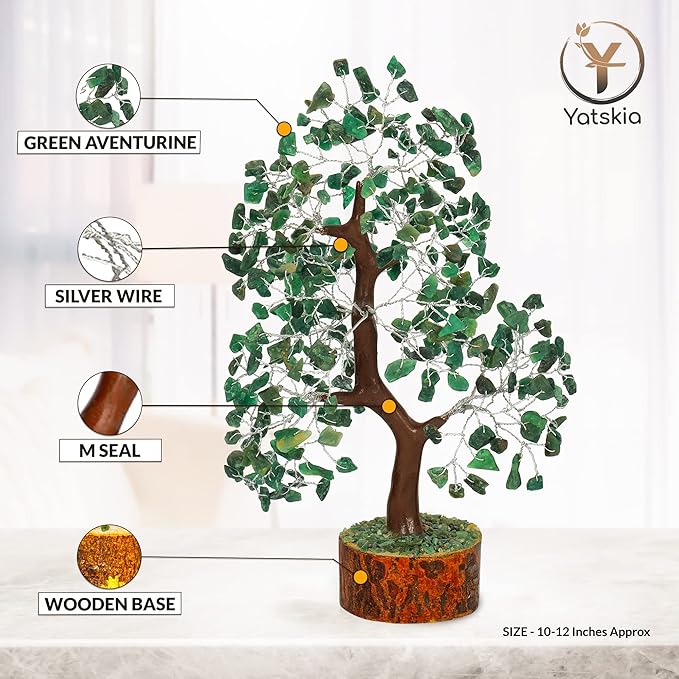 YATSKIA Green Aventurine - Crystal Tree, Gemstone Tree, Chakra Tree of Life, Balancing Tree, Healing Crystal, Crystal and Stone Decor, Fungshui Decorations, Positive Energy Gifts for Women