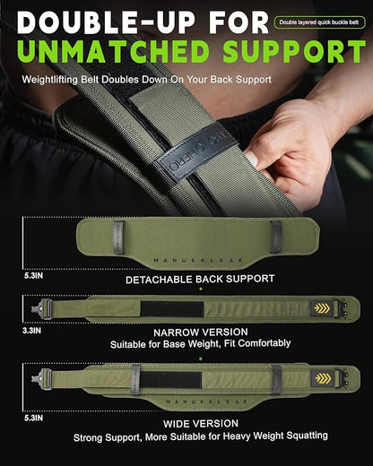MANUEKLEAR Weight Lifting Belts for Men and Women, Gym Weight Belt with Carabiner Quick Locking, Double-Layer Weightlifting Belt for Workout Squat Powerlifting Deadlift
