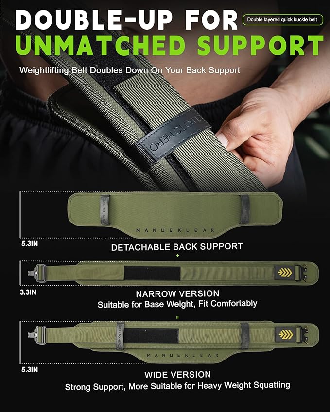 MANUEKLEAR Weight Lifting Belts for Men and Women, Gym Weight Belt with Carabiner Quick Locking, Double-Layer Weightlifting Belt for Workout Squat Powerlifting Deadlift