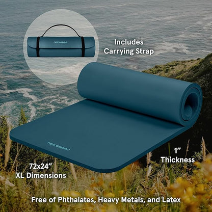 Retrospec Solana Yoga Mat 1" Thick With Nylon Carry Strap for Men & Women - Non Slip Exercise Mat for Home Yoga, Pilates, Stretching, Floor & Fitness Workouts