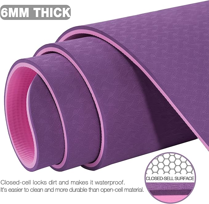 UMINEUX Large Yoga Mat for Men and Women 1/4 & 2/5 Inch Extra Thick TPE Fitness Mat for Home Gym Workout, Non-Slip, Eco Friendly Exercise Mat for Yoga, Pilates, Stretching, Meditation