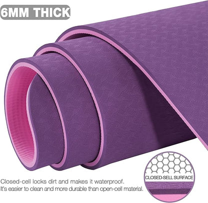 UMINEUX Large Yoga Mat for Men and Women 1/4 & 2/5 Inch Extra Thick TPE Fitness Mat for Home Gym Workout, Non-Slip, Eco Friendly Exercise Mat for Yoga, Pilates, Stretching, Meditation