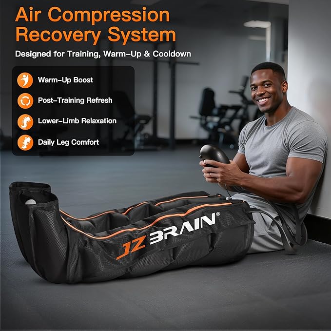 Air Compression Leg Recovery Boots : Dual-Power Sequential Compression System Device with Smart Pressure Sensor - 6 Modes & 14 Positions Foot and Leg Massage for Athletes & Gym (Large)