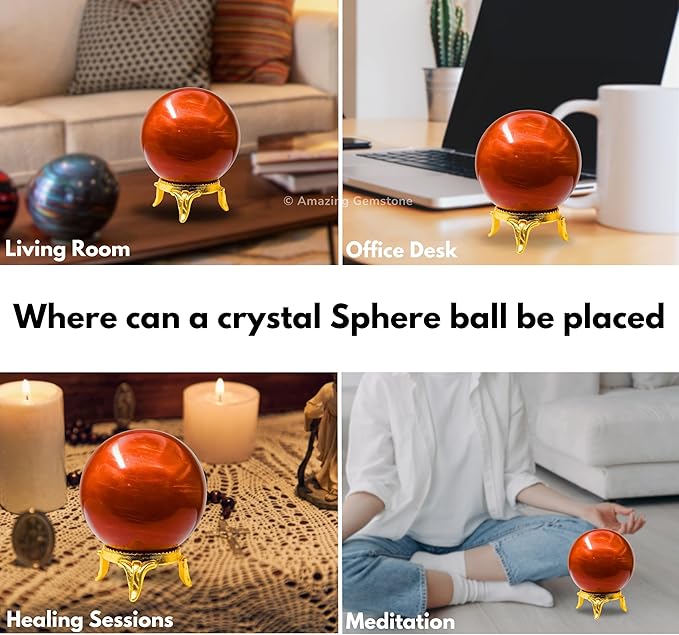 Amazing Gemstone Red Jasper Crystal Ball with Stand - 2 Inches Crystal Sphere Meditation Balls for Witchcraft and Decorative Balls
