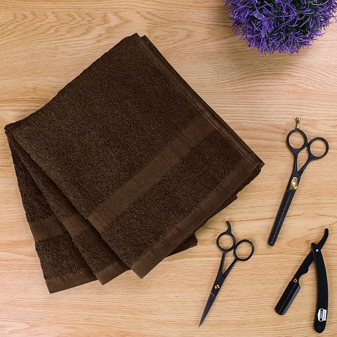Utopia Towels, Salon Towel, Pack of 24, Not Bleach Proof, 16 by 27 Inches, Highly Absorbent Cotton Towels for Hand, Gym, Beauty, Spa, and Home Hair Care, Dark Brown