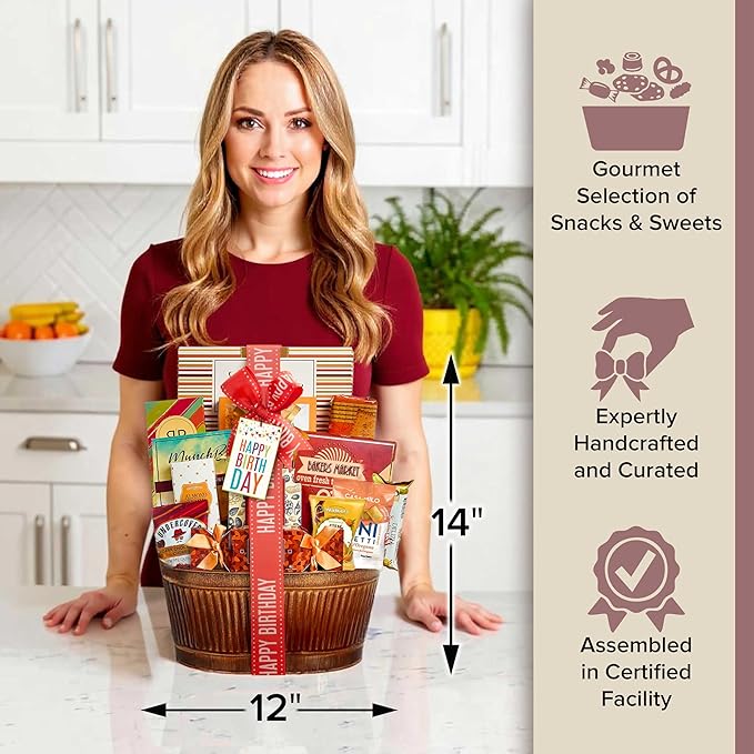 Birthday Gift Basket – Gourmet Snacks & Sweets Treat Box with Cookies for Him, Food Gifts for Women, Delicious Birthday Treats, Candy Surprise by Broadway Basketeers