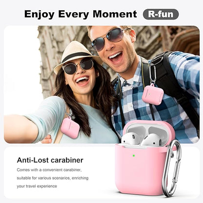 R-fun Compatible with AirPods Case Cover, Soft Silicone Protective Cover with Keychain for Women Men Compatible with Apple AirPods 2nd 1st Generation Charging Case, Front LED Visible,Pink