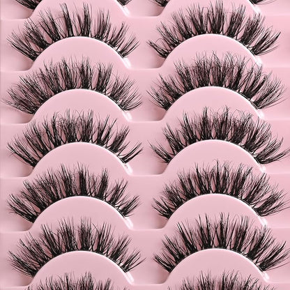 FARRED Cat Eye Lashes False Eyelashes Short Wispy Lash Strips Volume Eyelash 14 Pairs Cateye Medium Length False Clear Band Lashes Natural Looking Hybrid Clusters Full Strip Lashes (F29 | 7-14mm)