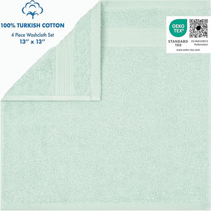 Cotton Paradise 100% Cotton Turkish Washcloth Set for Bathroom, 4 Piece Soft Absorbent Small Hand Face Towels Wash Rags, Mint