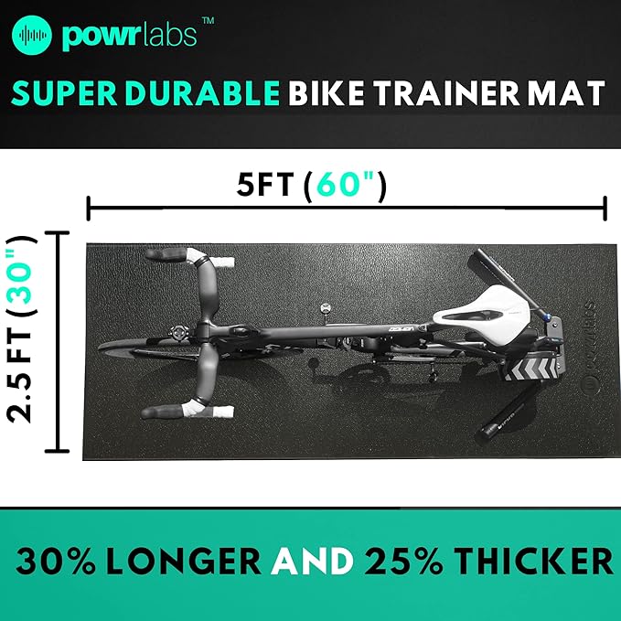 Powr Labs Bike Mat Compatible with Peloton, Treadmill, Exercise Equipment, Elliptical, Walking Pad, Indoor Bike Trainers, Home Gym Workout - Protects Hardwood Floors and Carpet