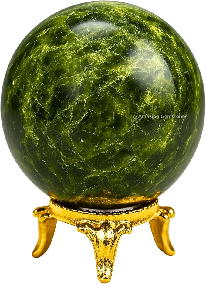 Amazing Gemstone Green Tourmaline Crystal Ball with Stand - 2 Inches Crystal Sphere Meditation Balls for Witchcraft and Decorative Balls