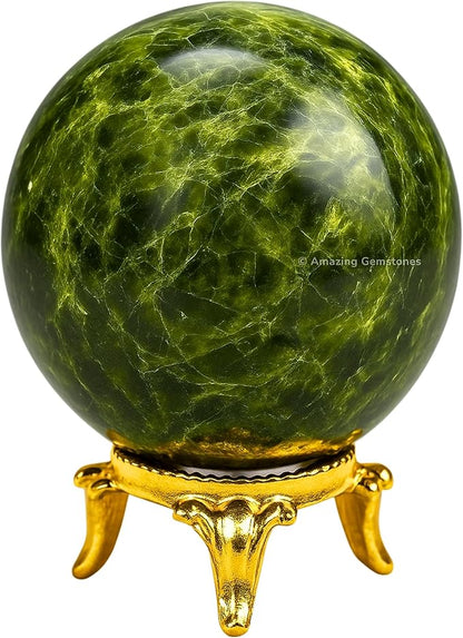 Amazing Gemstone Green Tourmaline Crystal Ball with Stand - 2 Inches Crystal Sphere Meditation Balls for Witchcraft and Decorative Balls