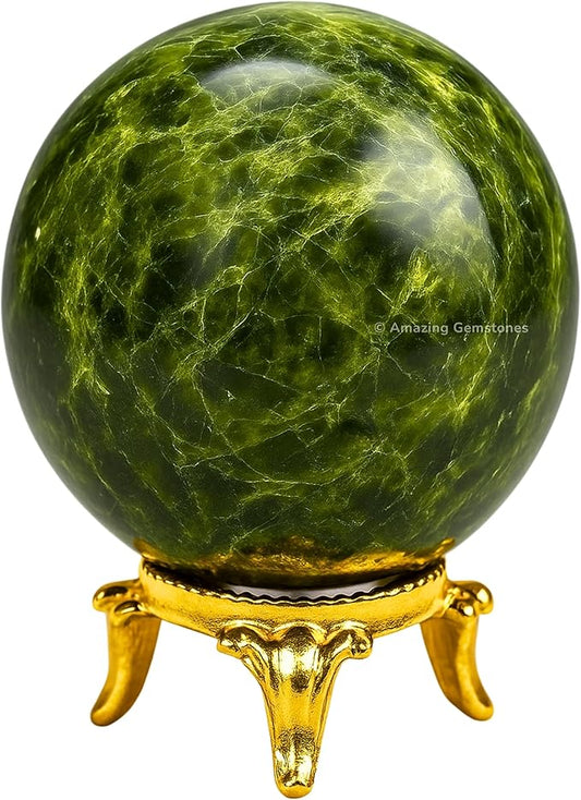 Amazing Gemstone Green Tourmaline Crystal Ball with Stand - 2 Inches Crystal Sphere Meditation Balls for Witchcraft and Decorative Balls